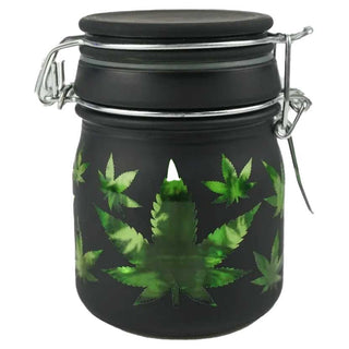 Tmi Medium Stash Jars Black Frostedblack Green Leaves