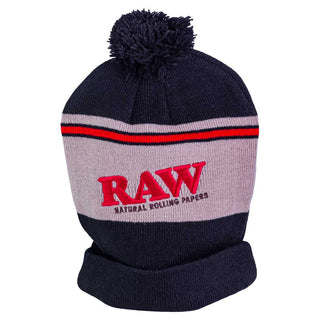 RAW Black and Brown Pom Pom Knit Beanie