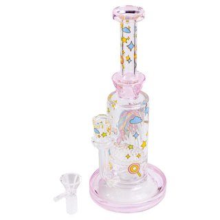 All Over Hearts with Unicorn Print 10" Straight Glass Water Pipe
