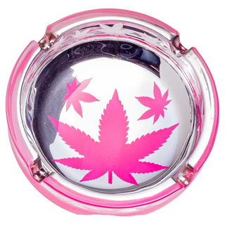 TMI Glass Metallic Silver Pink Leaf Ashtray