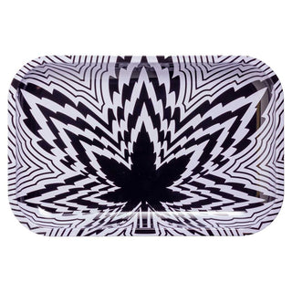 TMI Black & White Leaf 11" x 7" Metal Rolling Tray