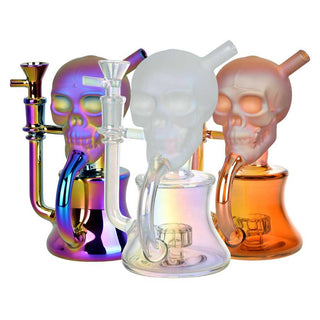 Solemn Skull Electroplated 6.75" Recycler Water Pipe