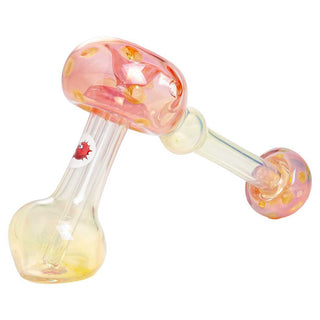 Blowfish Glassworks Silver and Gold Fumed 7" Mushroom Hammer Bubbler Hand Pipe