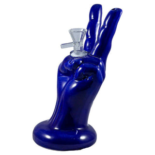 Ceramic Victory Sign 8" Peace Sign Hand Water Pipe
