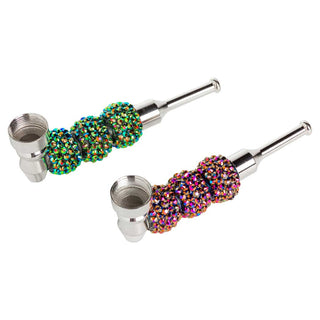 Cool Men 3 Diamond Beads and Long Mouthpiece 4" Metal Hand Pipe - Assorted