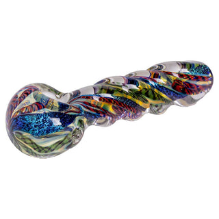 Humboldt Silver Fumed Dichro Latticinio Twist 4.5" Spoon Hand Pipe