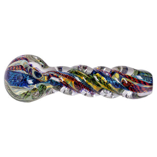 Humboldt Silver Fumed Dichro Latticinio Twist 4.5" Spoon Hand Pipe