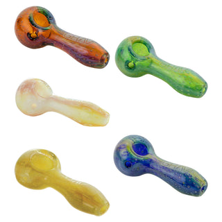 Five colorful glass pipes on a white background
