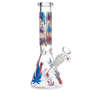 420 Anime Girl 10" Beaker Water Pipe - Clear