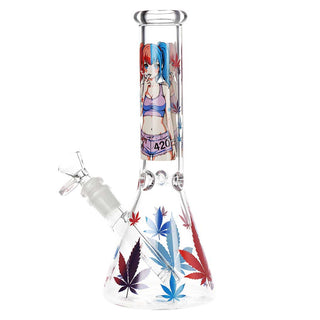 420 Anime Girl 10" Beaker Water Pipe - Clear