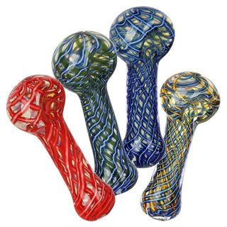 Netted Spirals Borosilicate Spoon Hand Pipe 3.75"-4" - Assorted