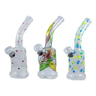 Bent Neck Fancy Flower Design 8" Glass Water Pipe