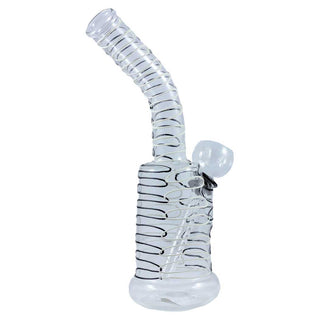 Bent Neck Fancy Flower Design 8" Glass Water Pipe
