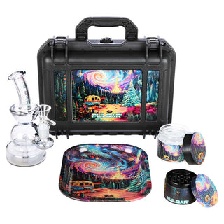 Pulsar Starry Camp Bent Neck 6" Borosilicate Glass Water Pipe V2 Smokers' Hard Case Travel Set 14mm F
