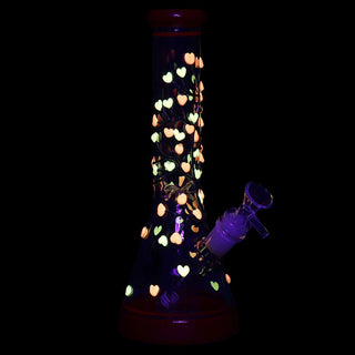 Pulsar Branching Hearts Glow in the Dark 10.25" Beaker Glass Water Pipe | 14mm F