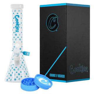 Cookies V Beaker 13.75" Glass Water Pipe with Grinder