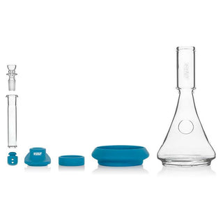 Grav Deco Beaker Water Pipe With Silicone Accents Clear Blue