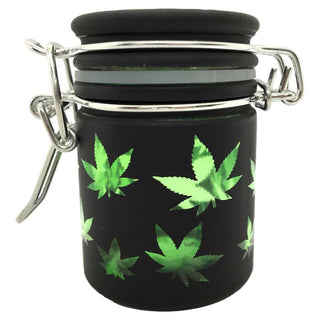 Tmi Mini Stash Jars Black Frosted Green Pot Leaves