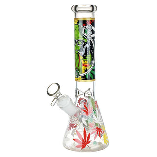 Aliens And Leaves Glow in the Dark Glass 10" Beaker Water Pipe