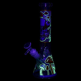 Monsters And Shrooms Glow in the Dark Glass 10" Beaker Water Pipe