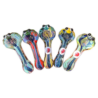Blowfish Glassworks Frog Spoon Glass Hand Pipe with Dichroic Strips