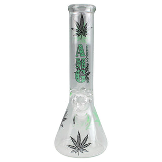 AMG Glass Black/Green Funky Leaf 12" Beaker Water Pipe