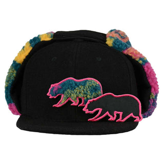 Removable Bear Trippy Tundra Black Earflap Snapback Hat