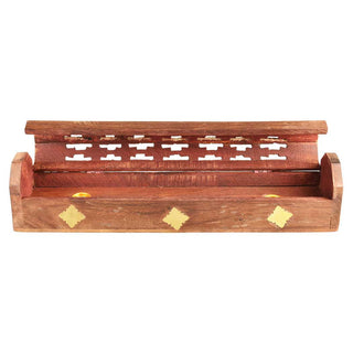 Carved and Inlaid Coffin 12" Incense Burner with Lid